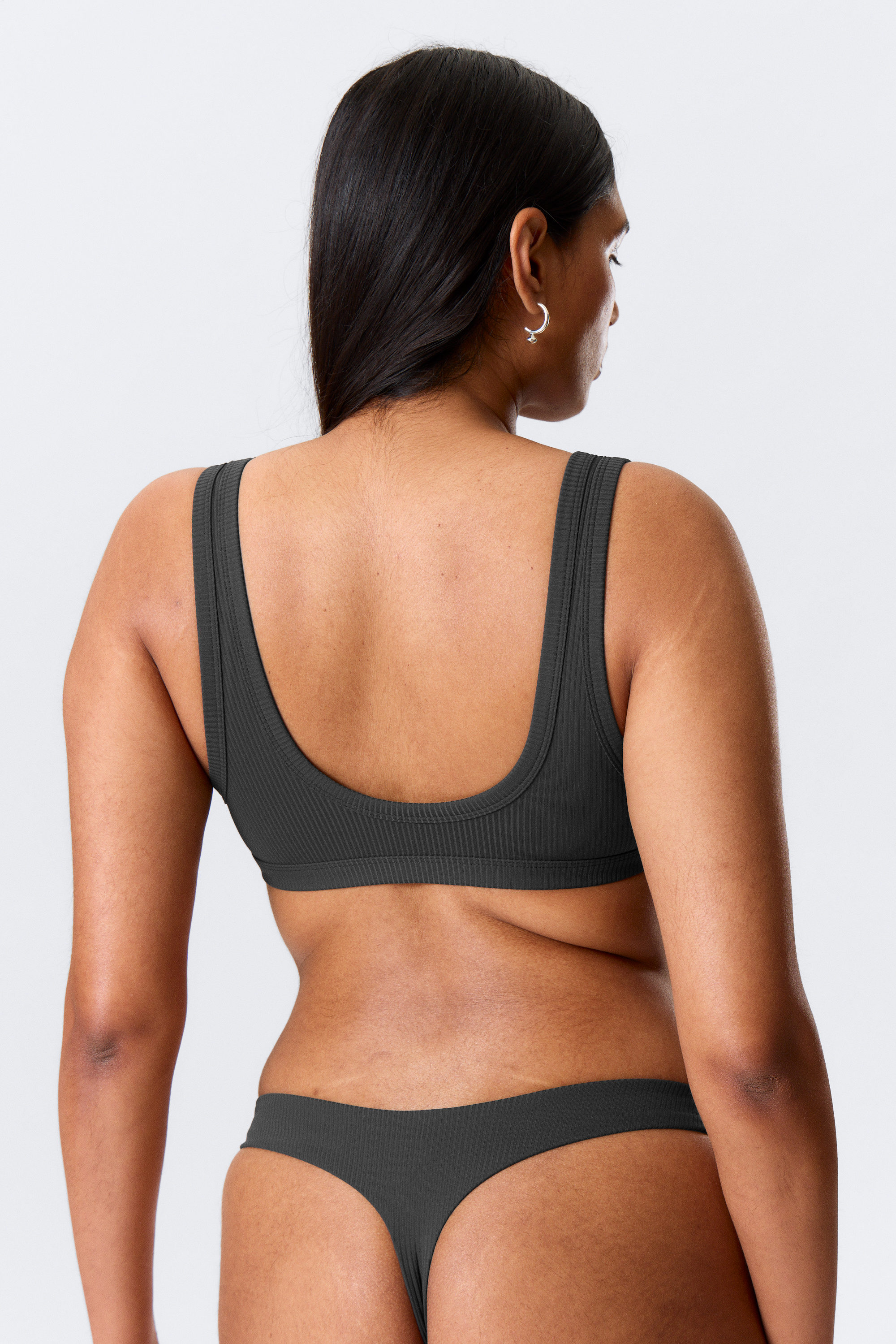 Dark Grey - Ribbed Scoop Neck Bikini Top - 2