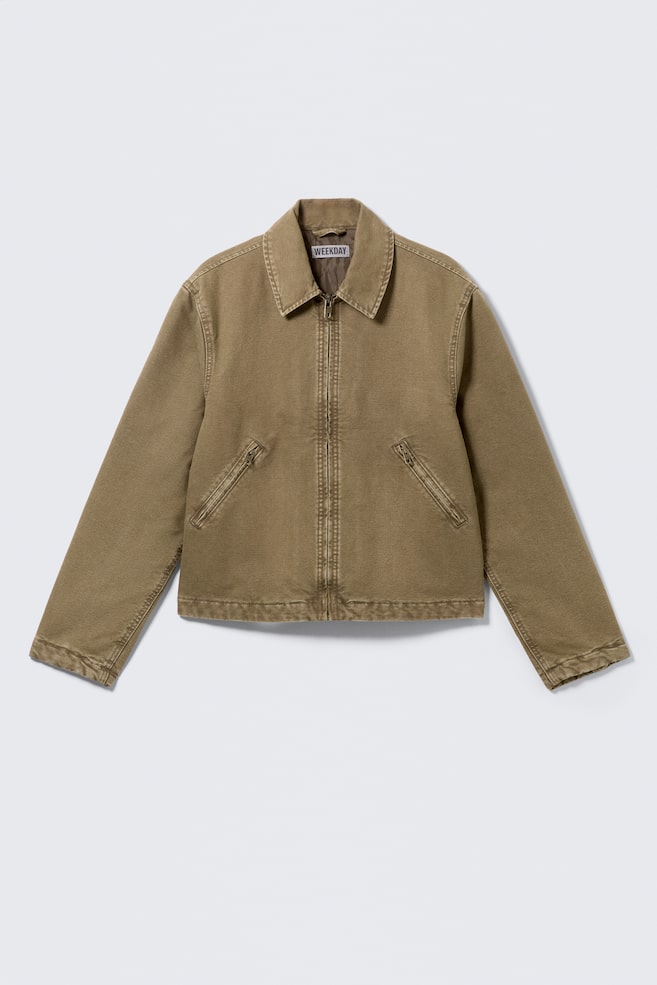 Relaxed Boxy Zip Jacket - Beige/Black - 1