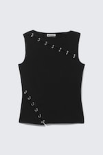 Black - Slim Pierced Seam Sleeveless Top - 4