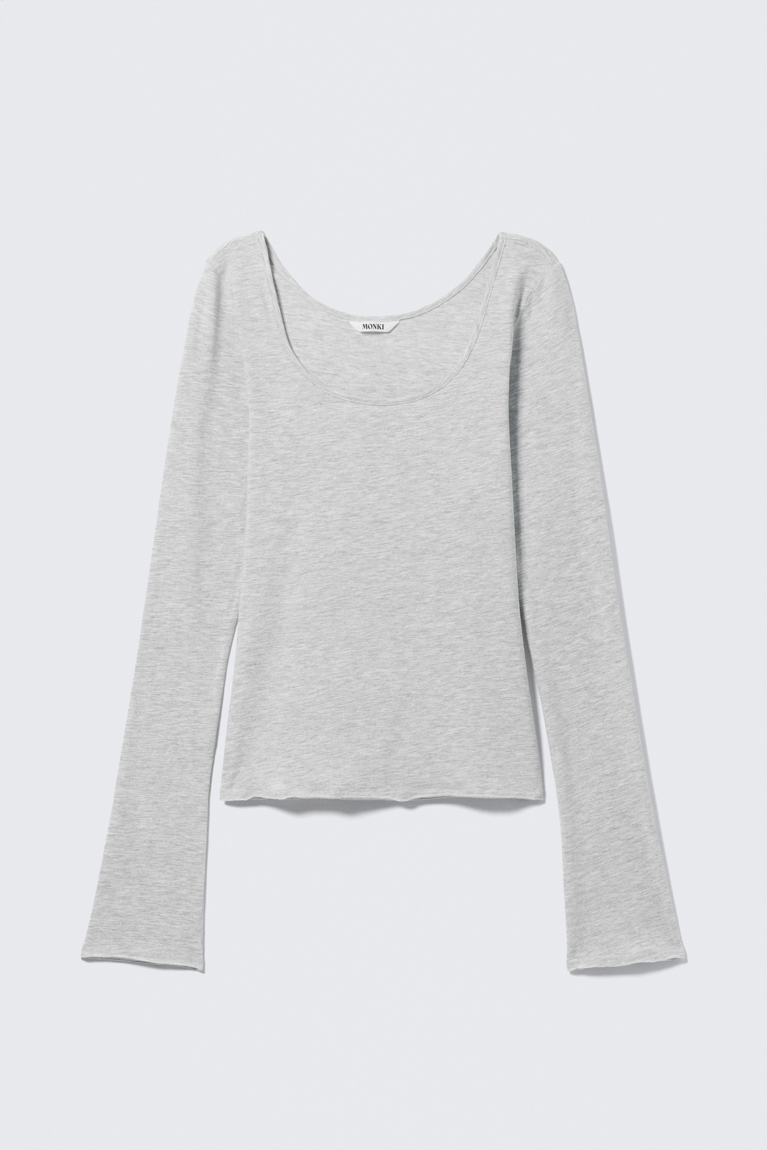 Long-Sleeved Slim Fit Scoop Neck Top - Grey Melange/Light Pink/Brown Stripe/Light Yellow - Dots/Beige/Black Stripe/White/Pink & Burgundy Stripes/Black & White Stripes - 1