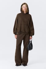 Dark Brown - Embroidered Oversized Heavy Hoodie - 1