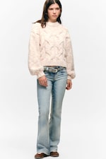 Light Pink Melange - Chunky Cable-Knitted Sweater - 1