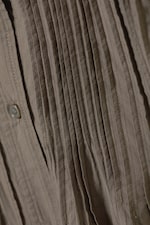 Striped Brown - Gathered Waist Cotton Poplin Shirt - 1