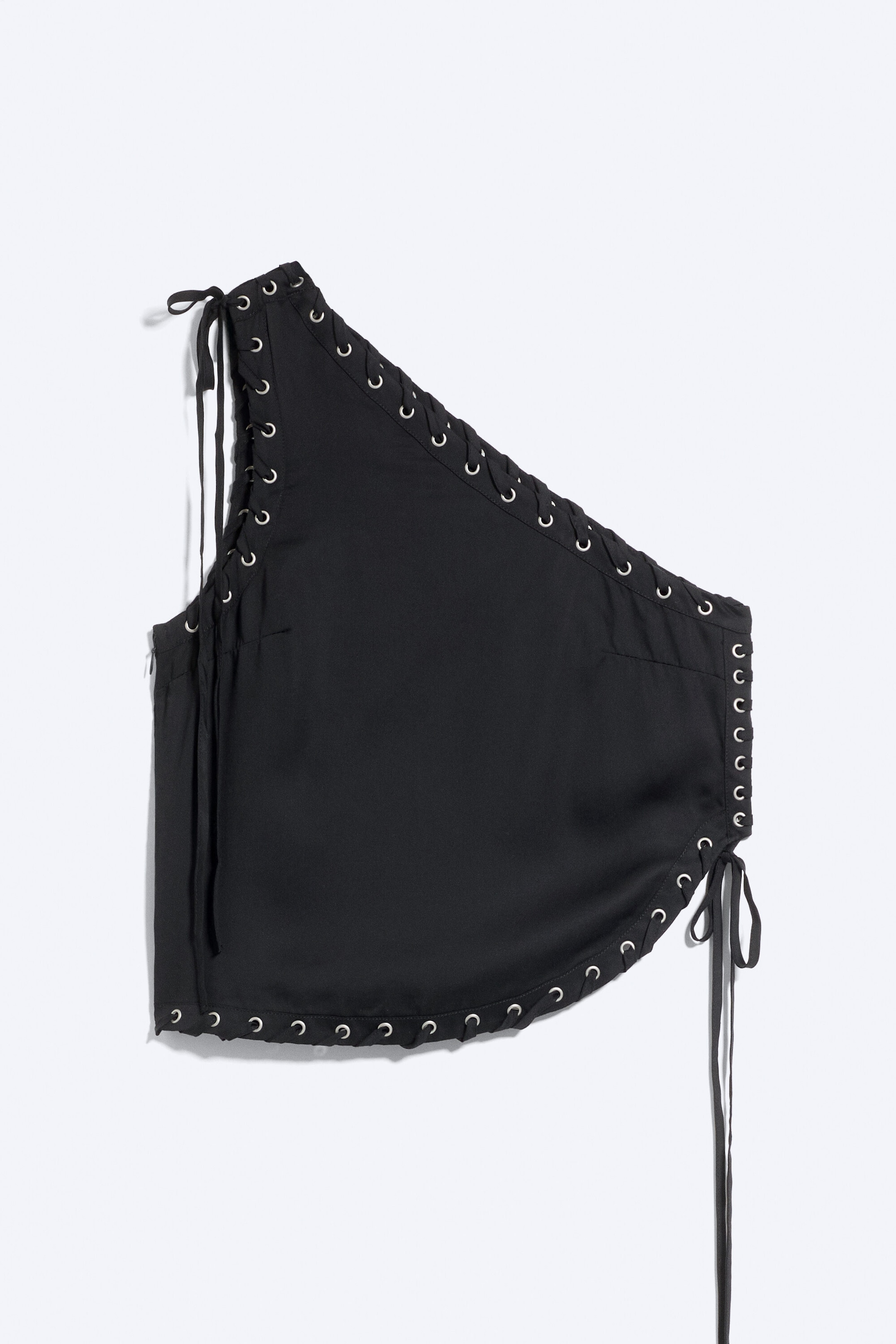 Schwarz - One-Shoulder-Top mit Schnürung - 1