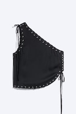 Schwarz - One-Shoulder-Top mit Schnürung - 4