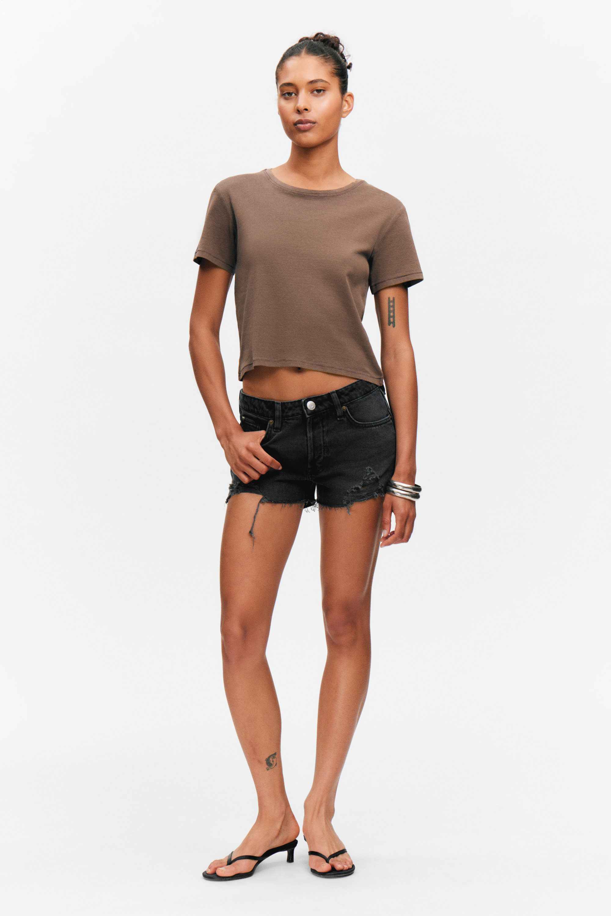 #423935 - Cropped Printed Ribbed Cotton T-shirt - 1