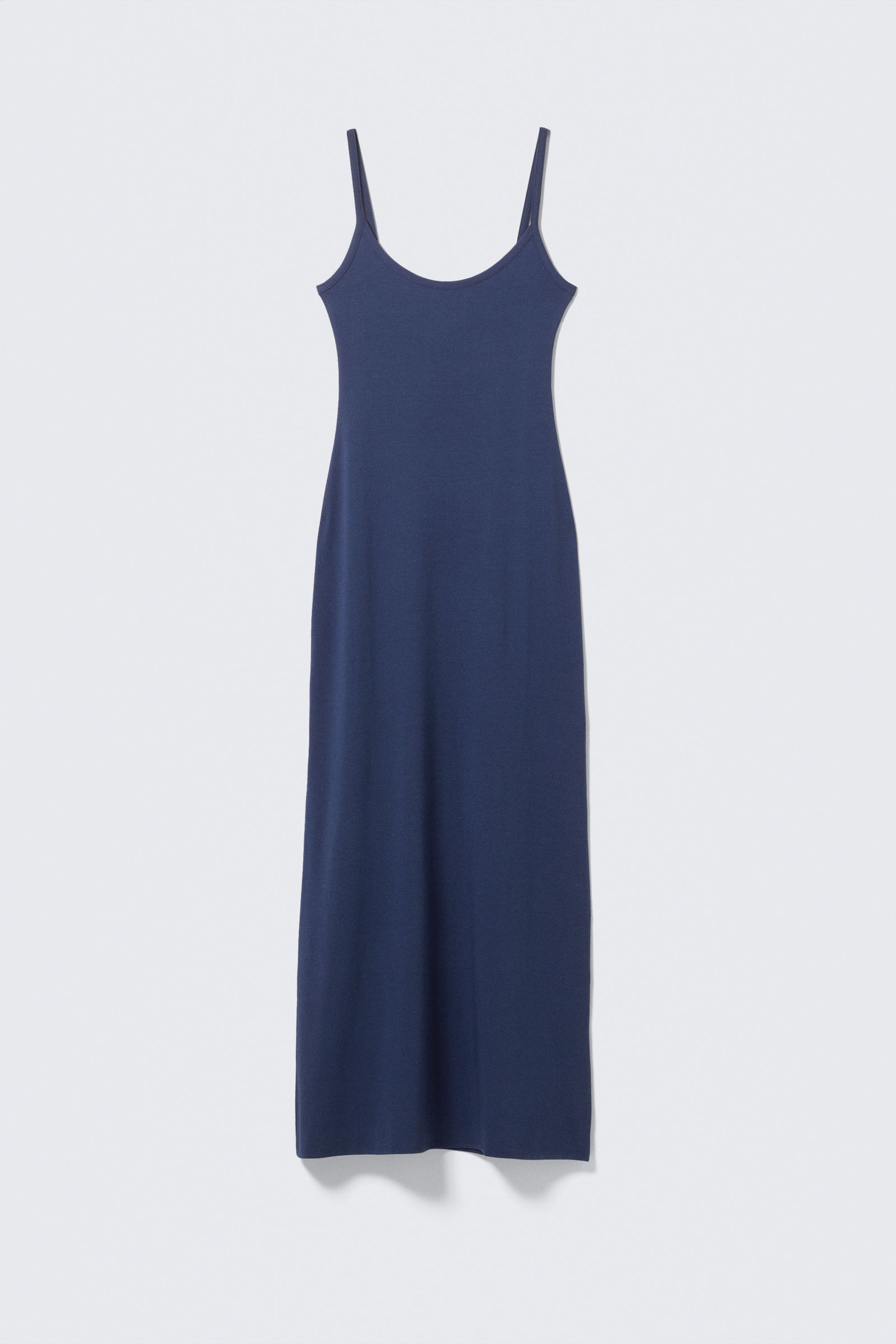 Donkerblauw - Maxi-jurk met gladde bandjes - 3