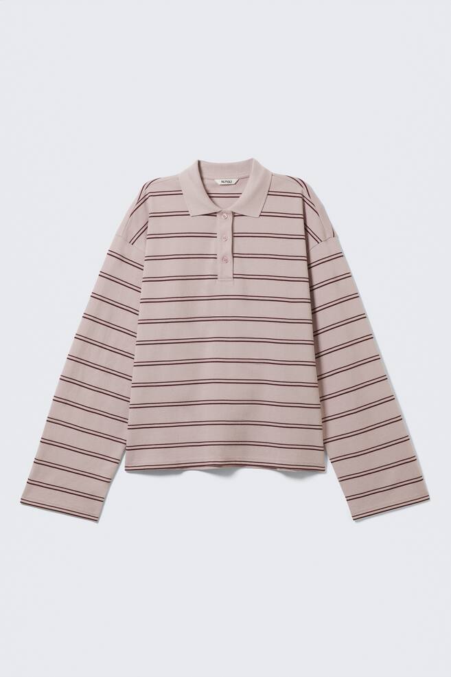 Long-Sleeved Cotton Polo Top - Striped Light Pink/Striped Yellow/Grey/Striped Dusty Lilac/Dark Plum - Pink Stripes/Striped Dark Brown/Striped Pink/Rust - 1