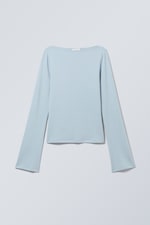 Dusty light blue - Annie Long-Sleeved Boat-Neck Top - 0