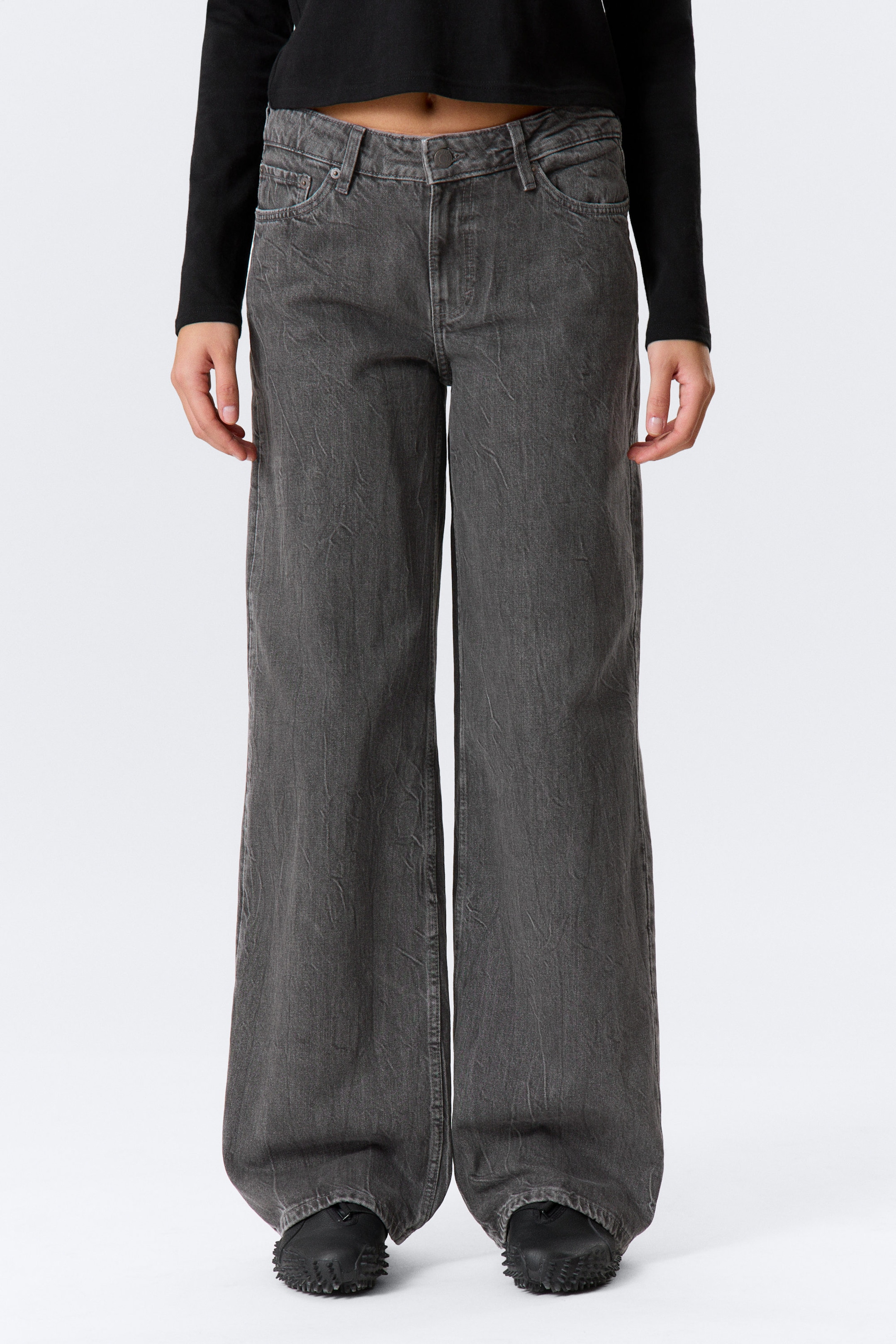 Risso Black - Black - Ample Low Rise Loose Wide Leg Jeans - 2