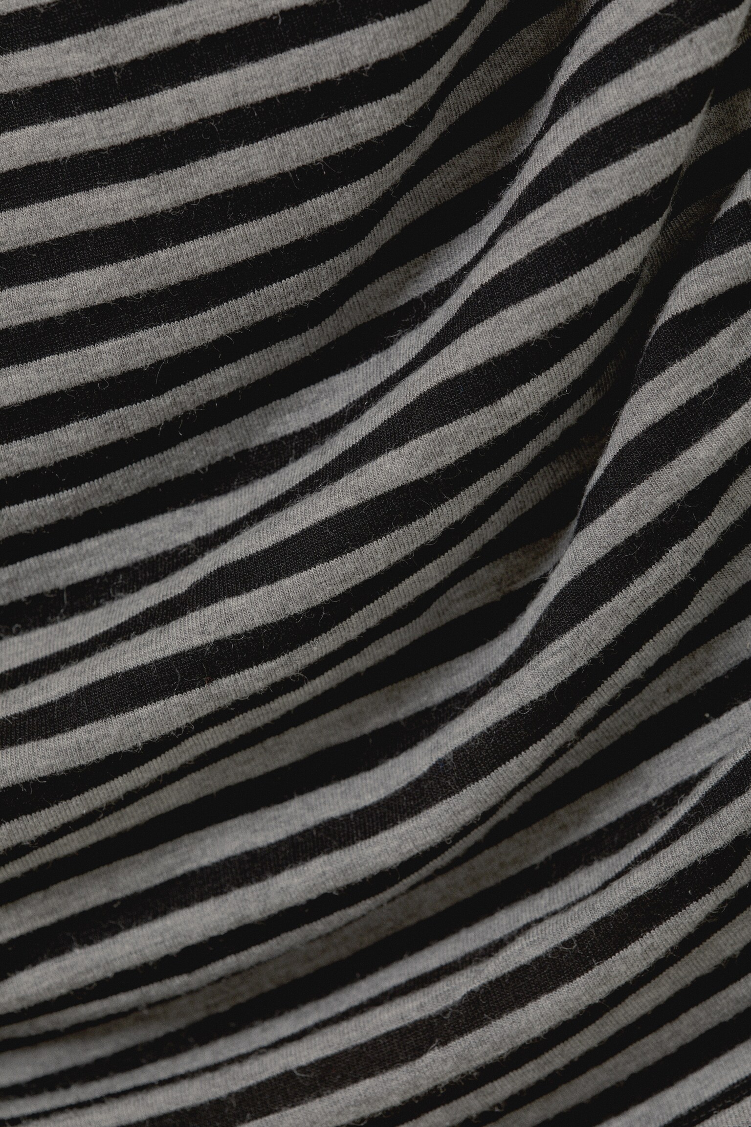 Draped Asymmetric Long-Sleeved Mini Dress - Black & Grey Stripes/Black - 4