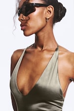 Dusty Grey - Plunge Swimsuit - 1