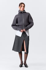 Dark Grey - Fitted Turtleneck Wool Sweater - 2