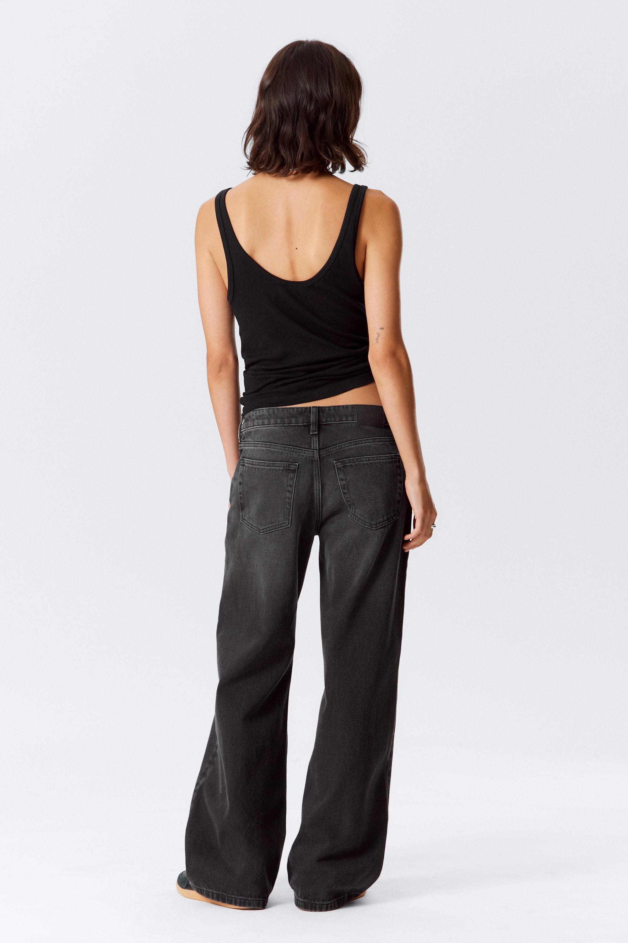 Washed Black - Imoo Low Rise Loose Wide Leg Jeans - 4