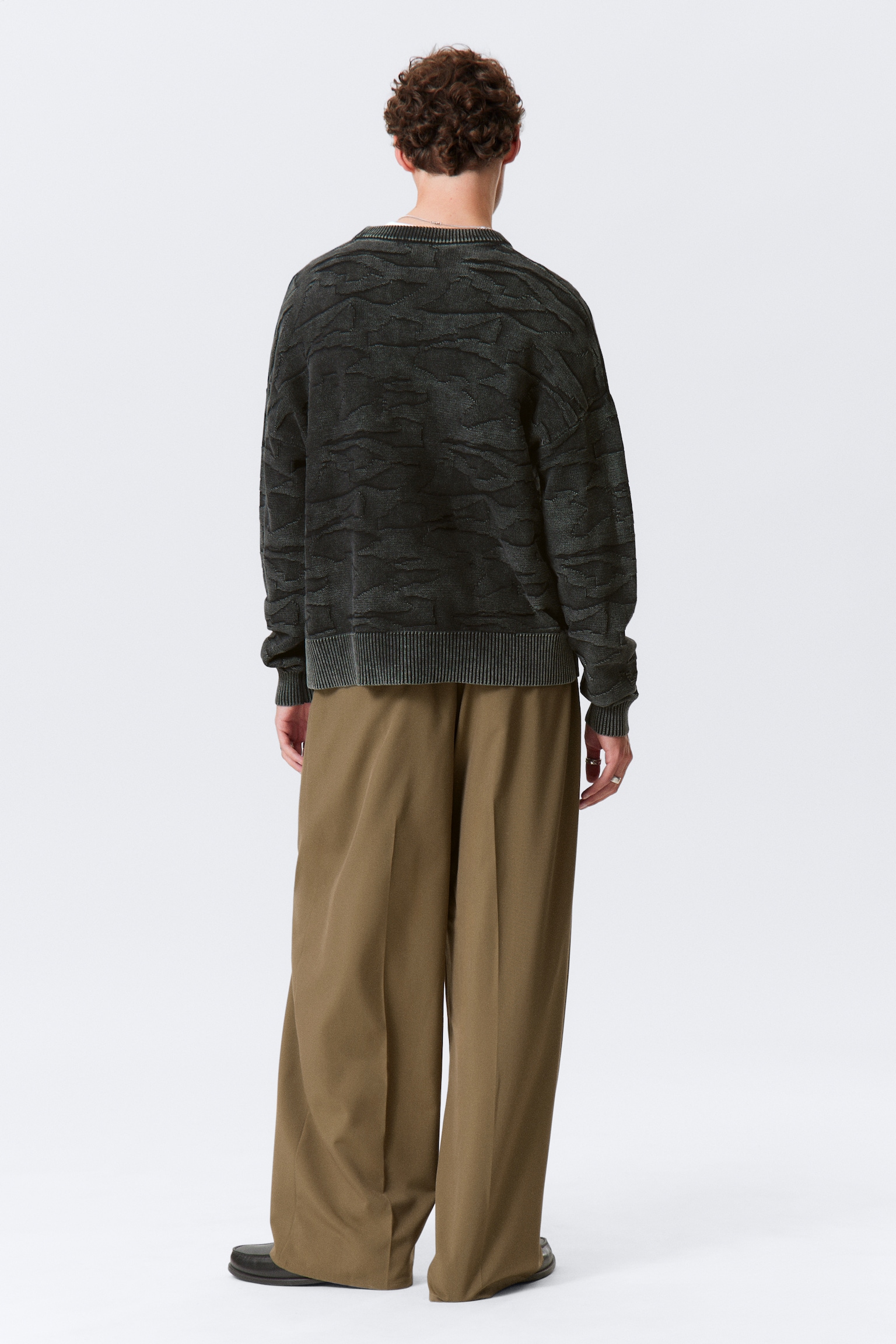 Bawełniany sweter oversize z grafiką - Czarny/Ciemnozielony strukturalny/Czarny - 3