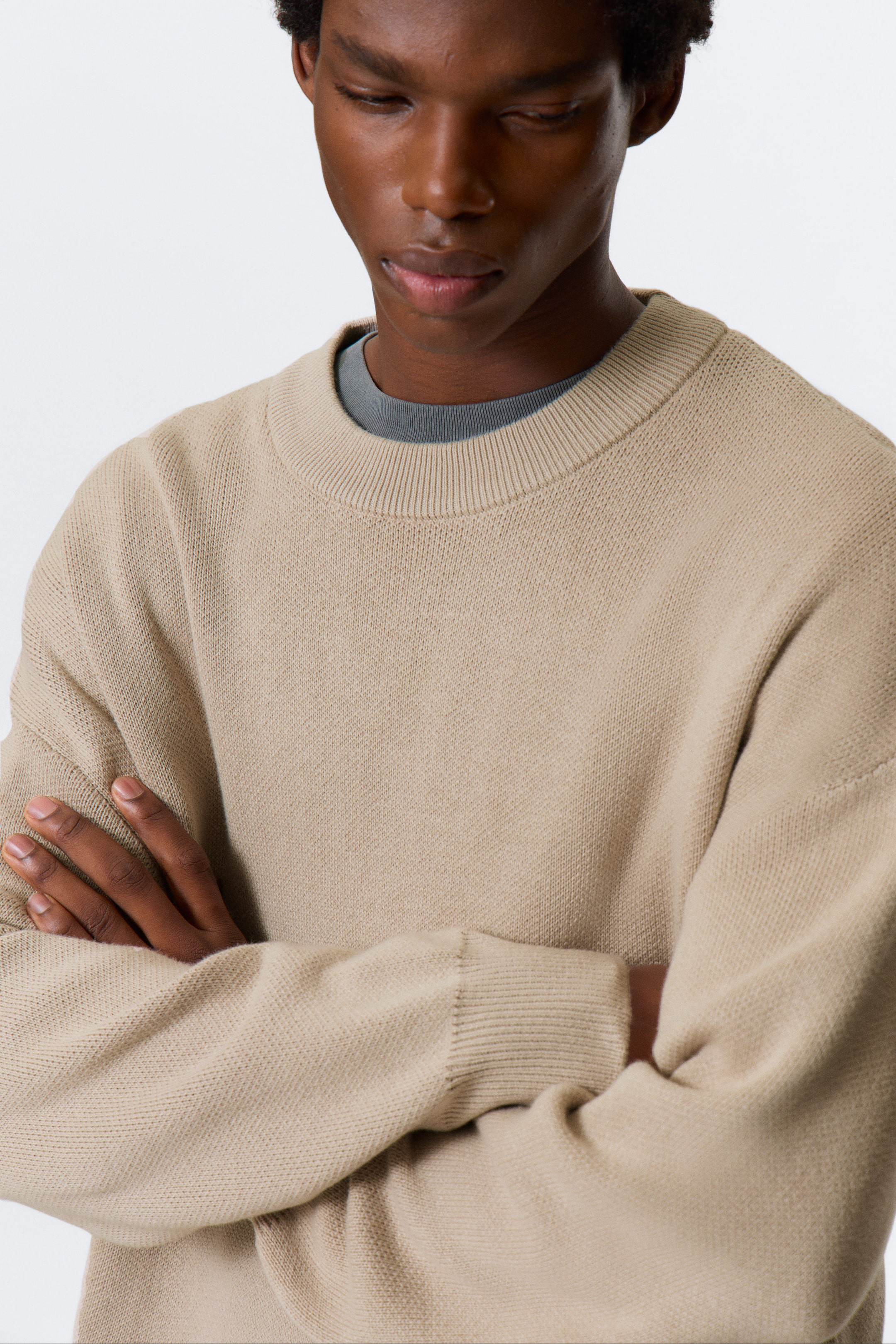 Beige - Relaxed Boxy Knitted Sweater - 2