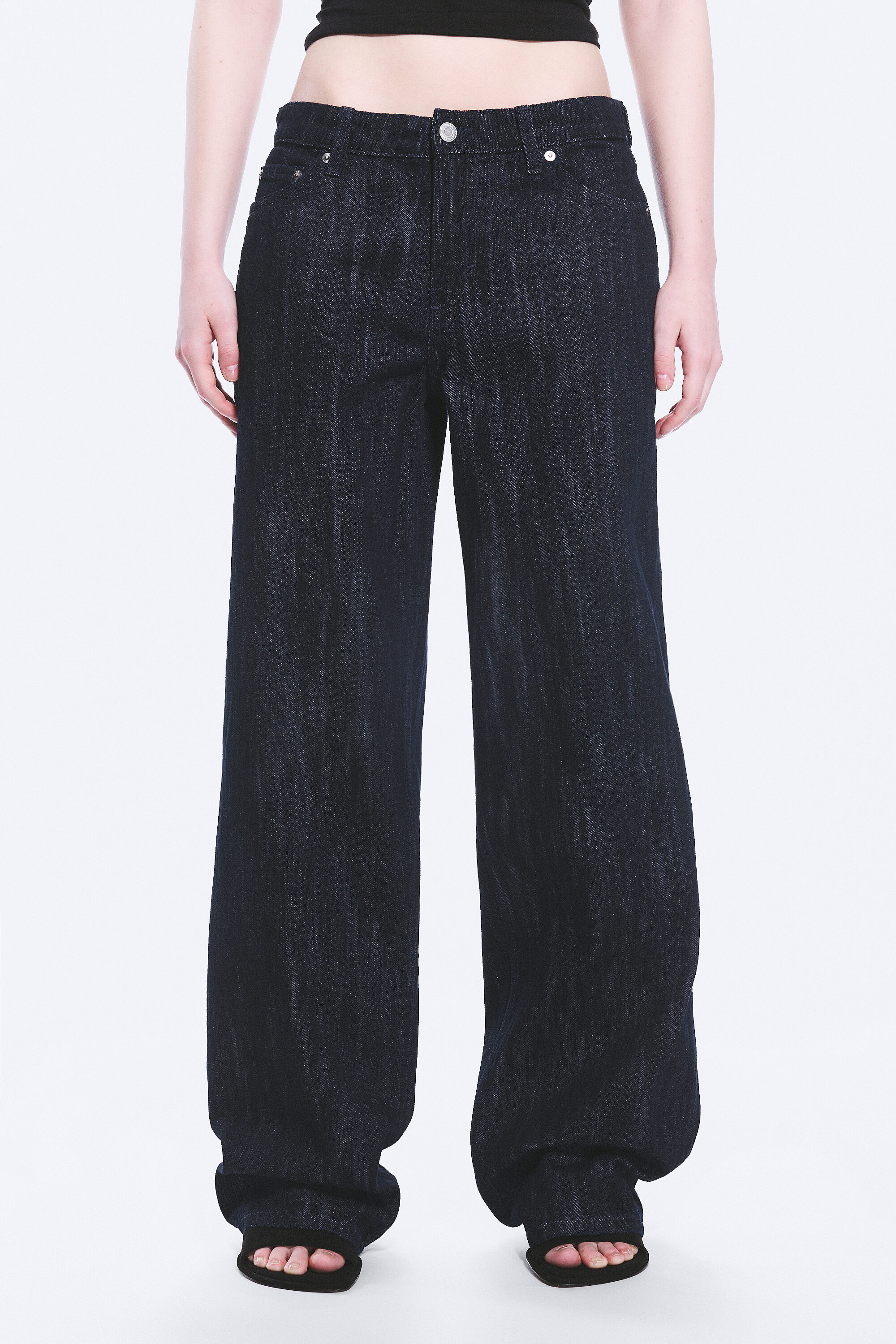 ample low rise loose wide jeans - Deep Sea Blue - Dark Blue ample low rise loose wide jeans - Deep Sea Blue - Dark Blue