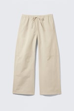 Light Beige - Loose Fit Washed Ripstop Trousers - 0