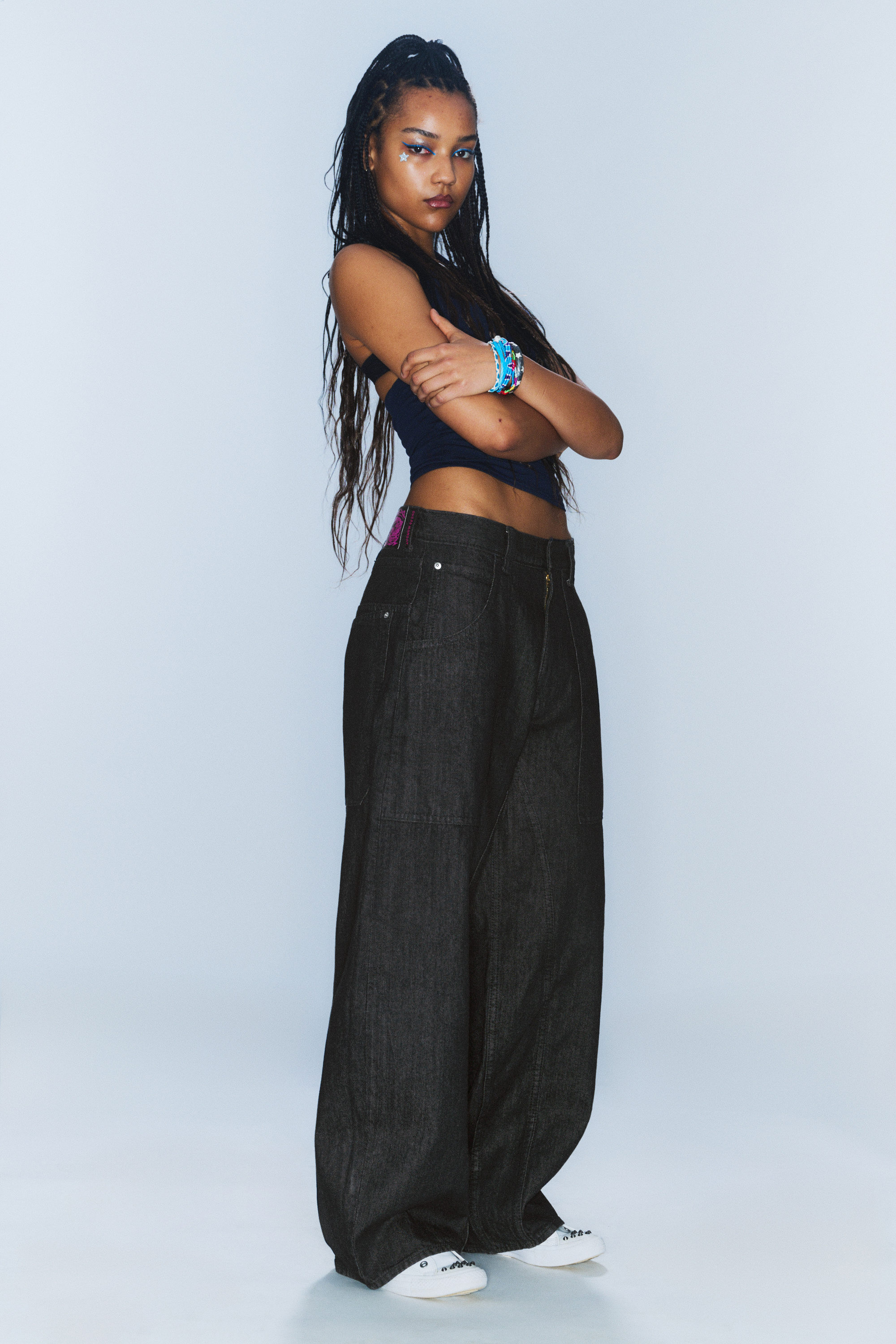 Black Rinse - Black - Dunno Unisex Low Rise Loose Barrel Leg Jeans - 4