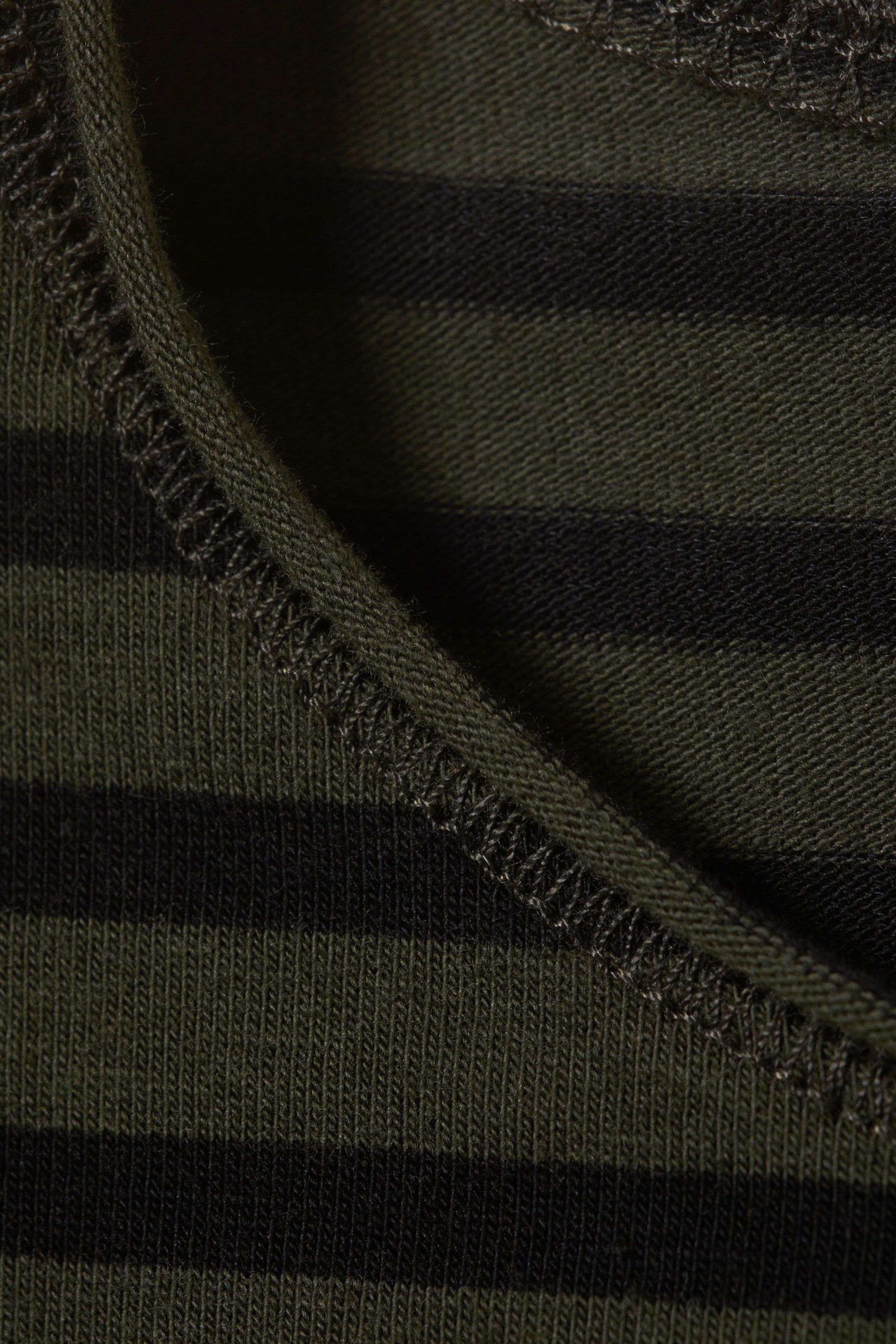 Striped Dark Khaki Green - Long Sleeve Cotton Top - 4