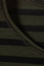 Striped Dark Khaki Green - Long Sleeve Cotton Top - 4