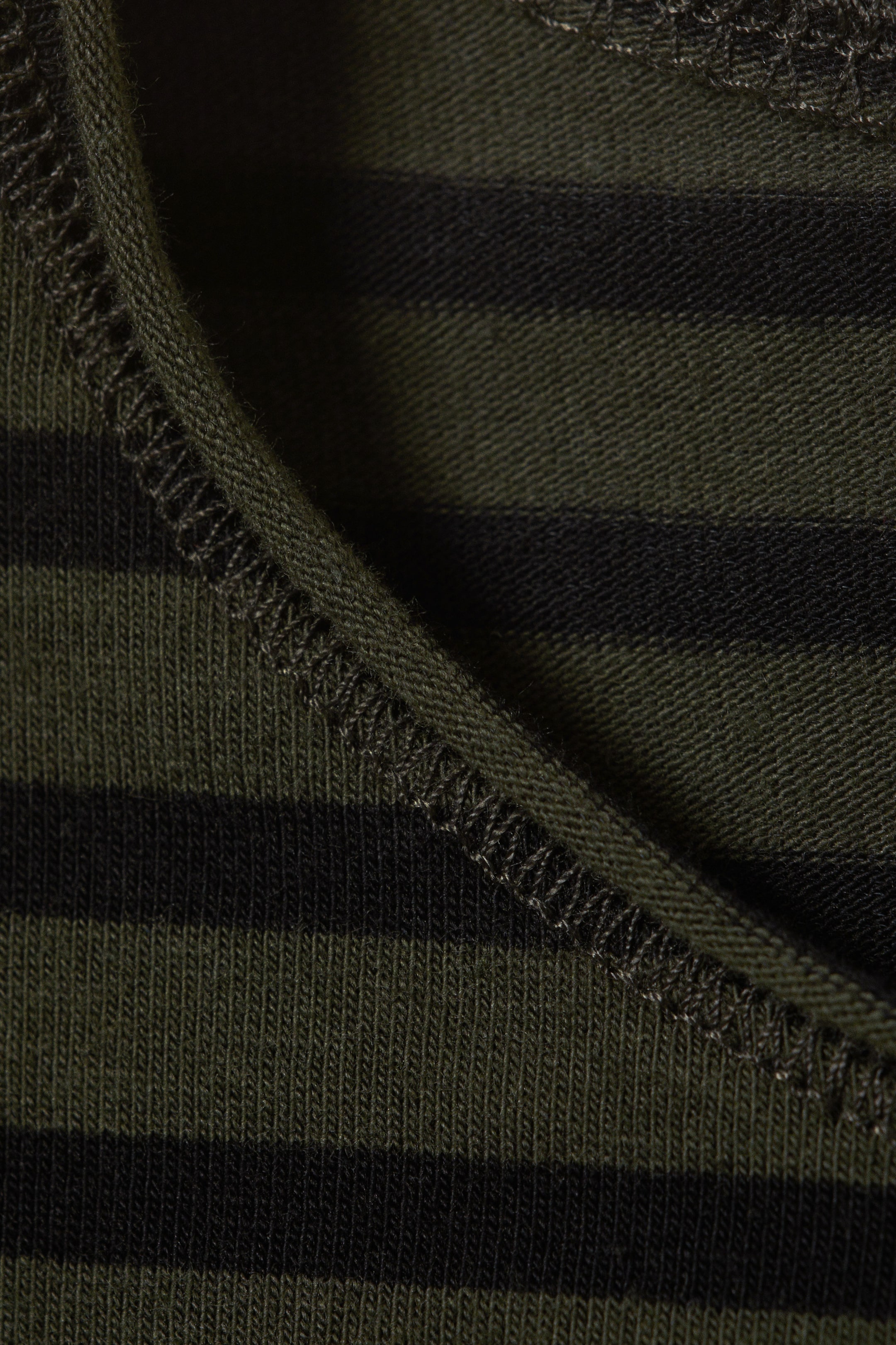 Dunkles Khakigrün gestreift - Longsleeve aus Baumwolle - 2