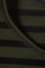 Striped Dark Khaki Green - Long Sleeve Cotton Top - 1