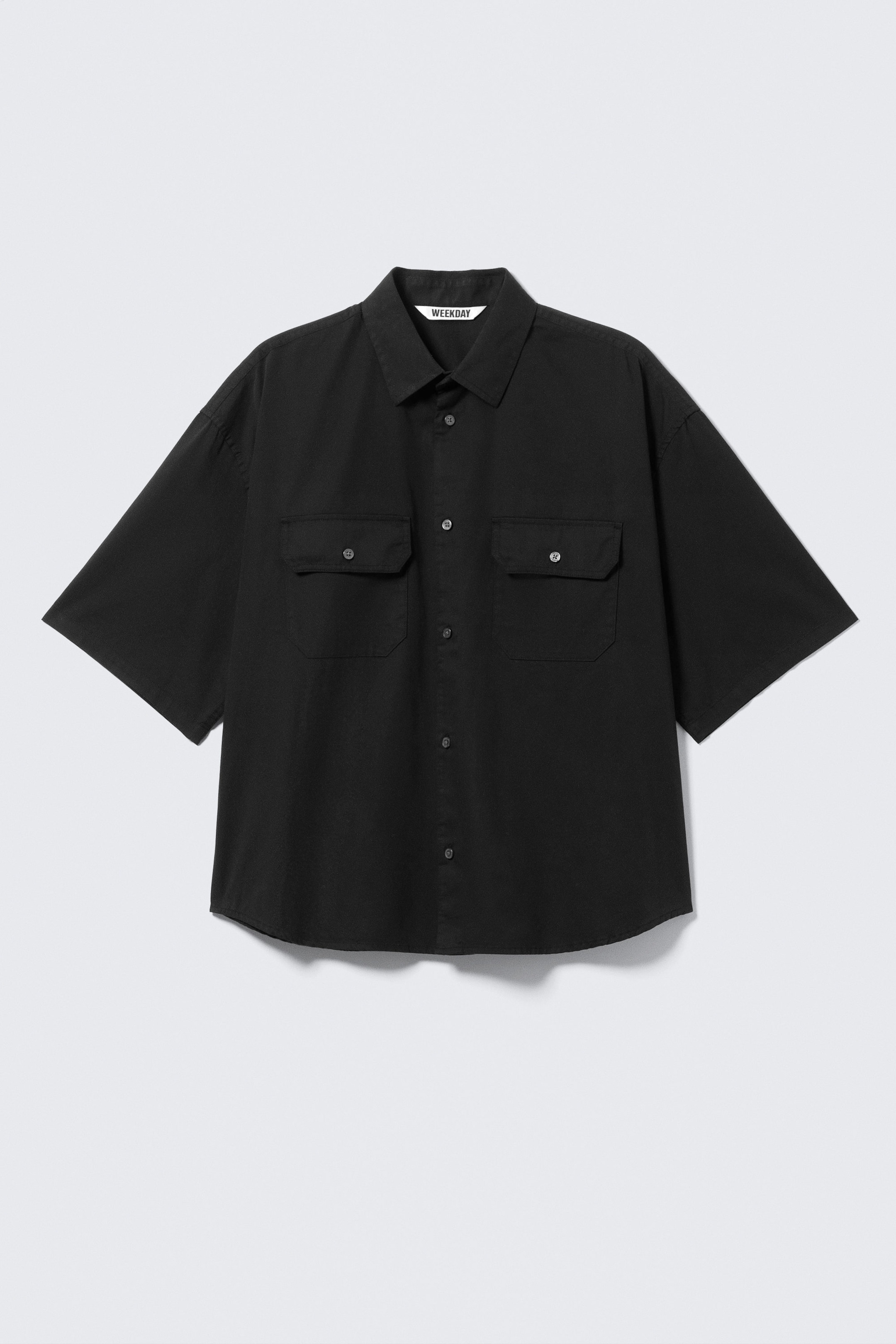 Black - Boxy Short-Sleeved Cotton Shirt - 4