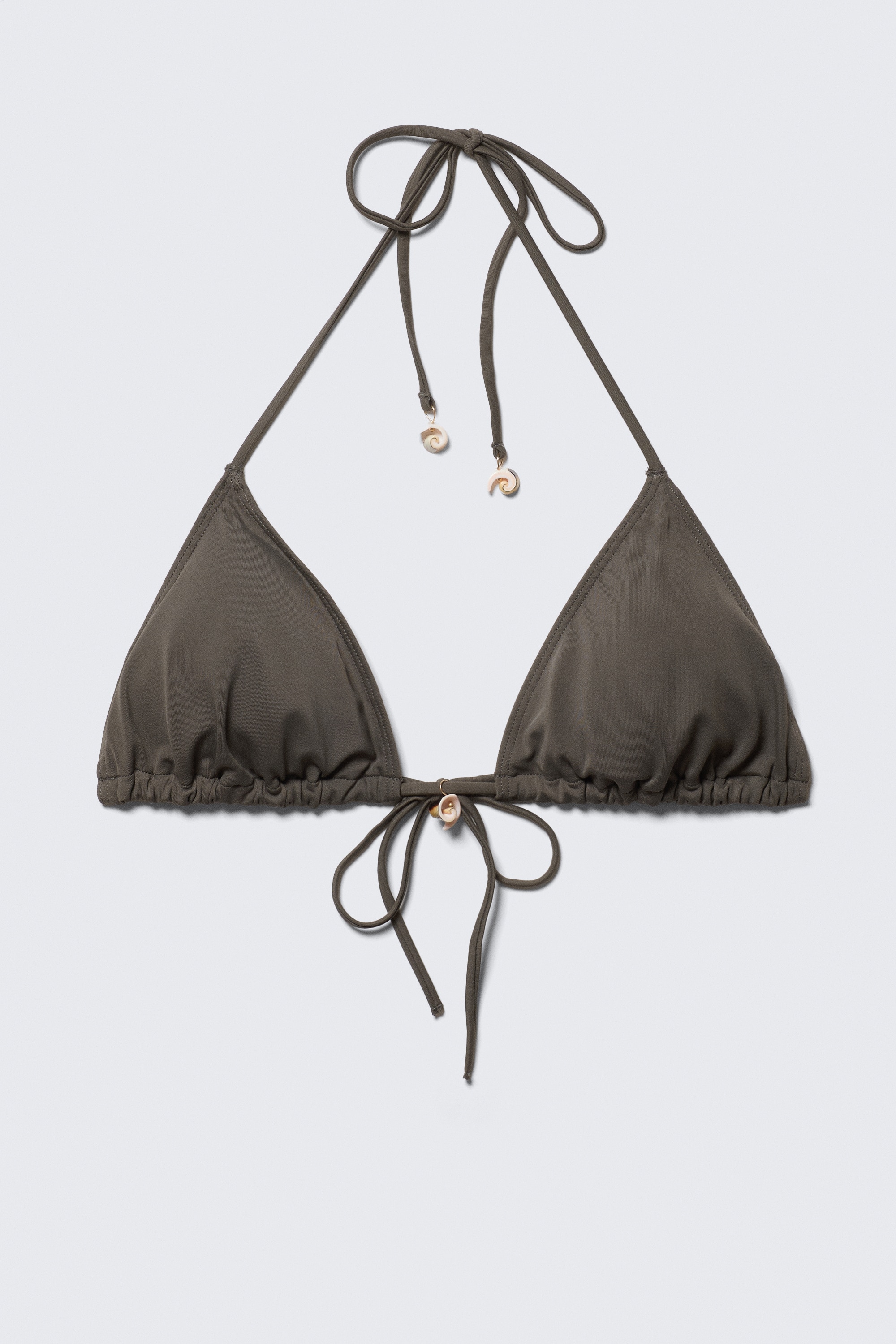 Triangel-bikinitopp med snäckor - Mörk mullvad/Vit