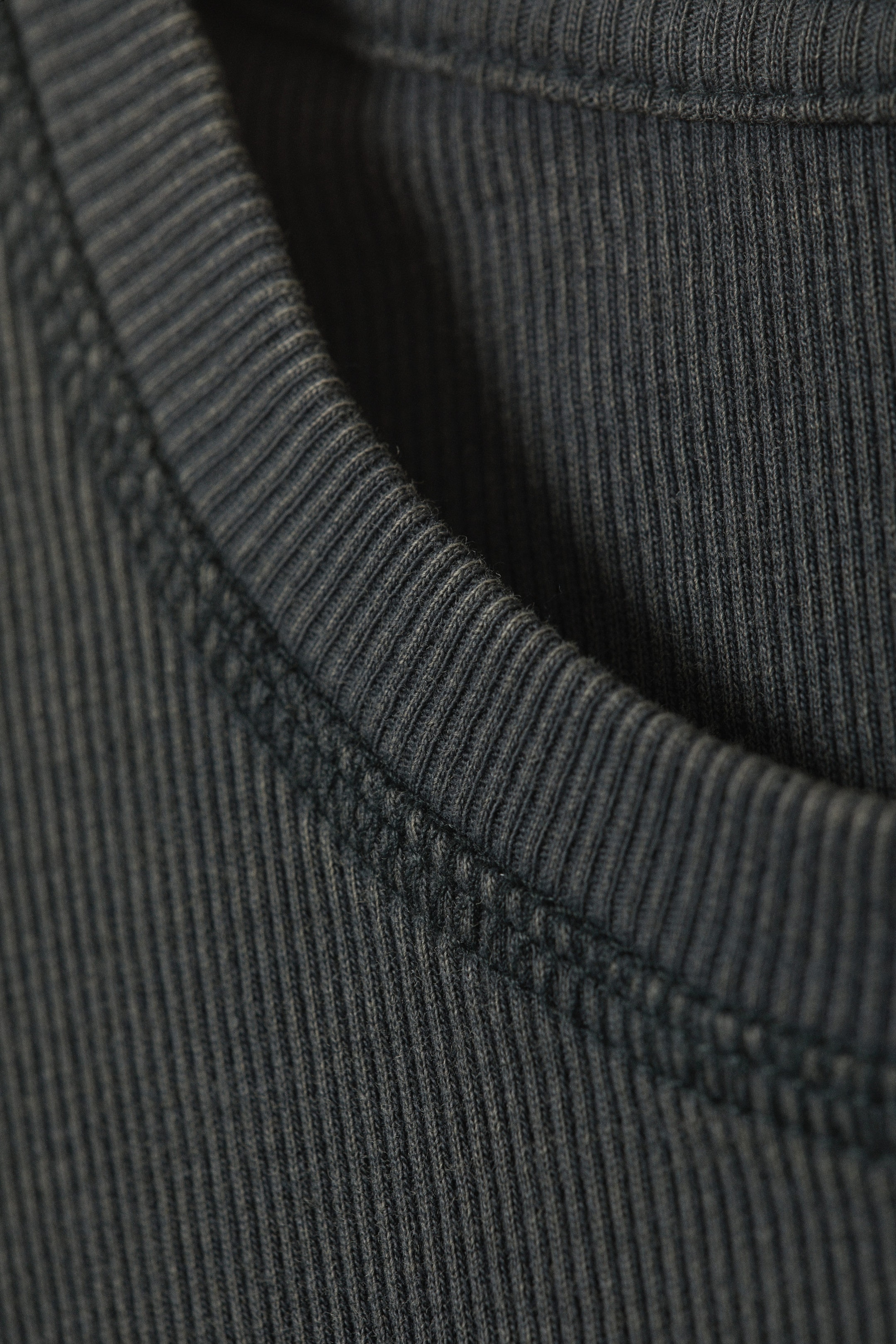 Washed Dark Mole - Classic Slim Ribbed Cotton T-shirt - 2