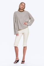 Brun & Vit-randig - Långärmad bomulls-t-shirt - 1