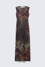 Schwarz - Eklektische Flamme - Bedrucktes Maxikleid aus Mesh - 0