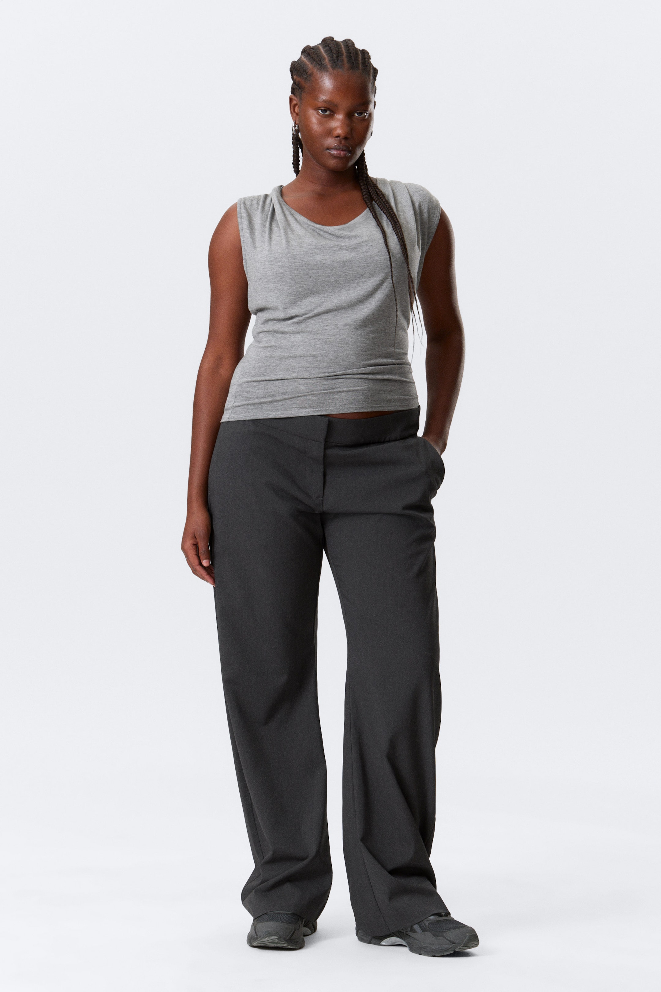 Grey Melange - Draped Hooded Sleeveless Lyocell Top - 2