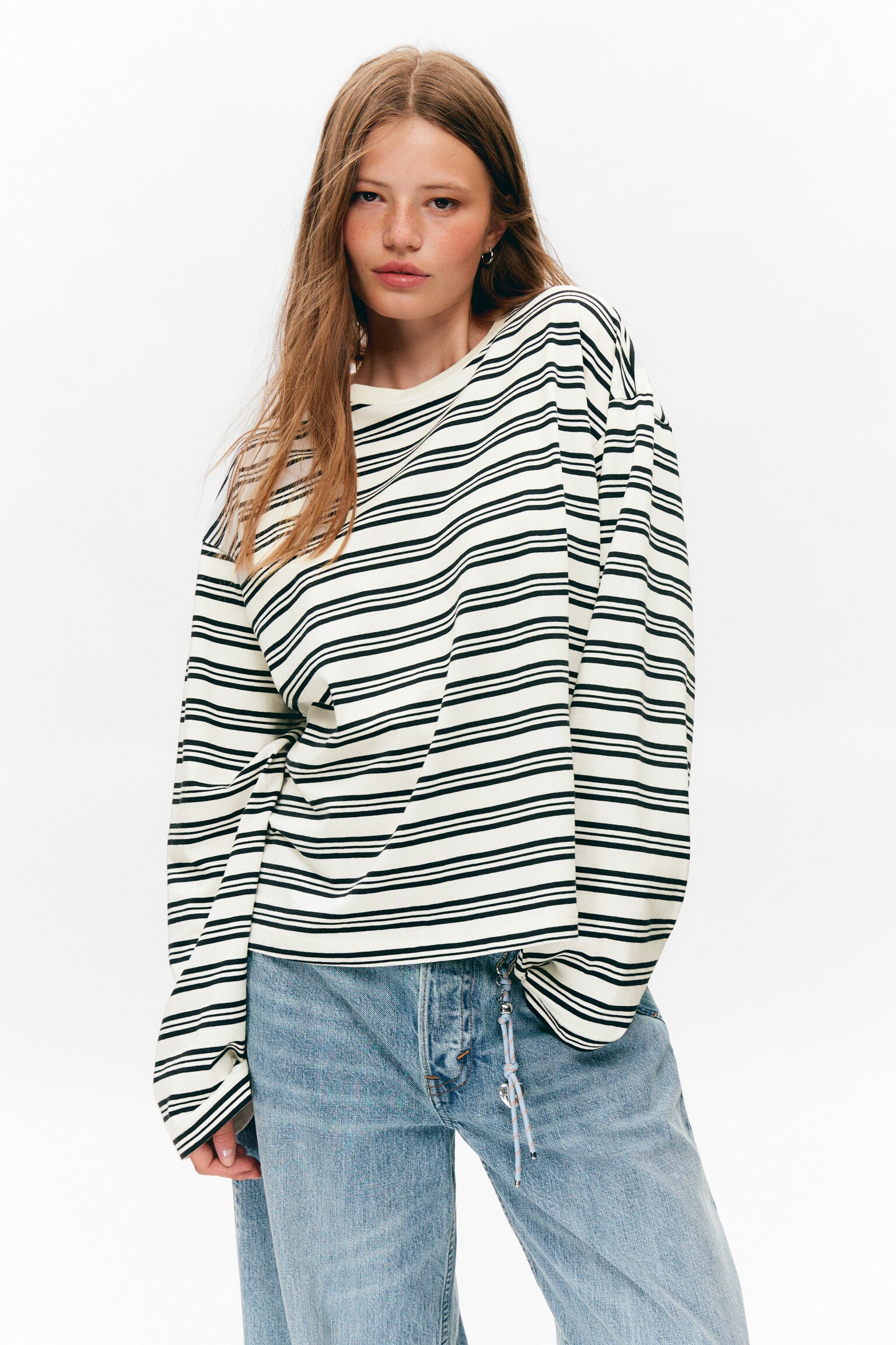 Longsleeve-Shirt aus Baumwolle - Weiß - Schwarze Streifen/Pink/Gestreift/Feuerrote & beige Streifen/Gestreiftes Türkis/Pink & burgunderrot gestreift/Dunkelbraun gestreift - 3