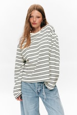 White - Black Stripes - Long-Sleeved Cotton T-shirt - 1
