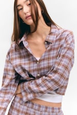 Purple Check - Cropped Checked Flannel Shirt - 1