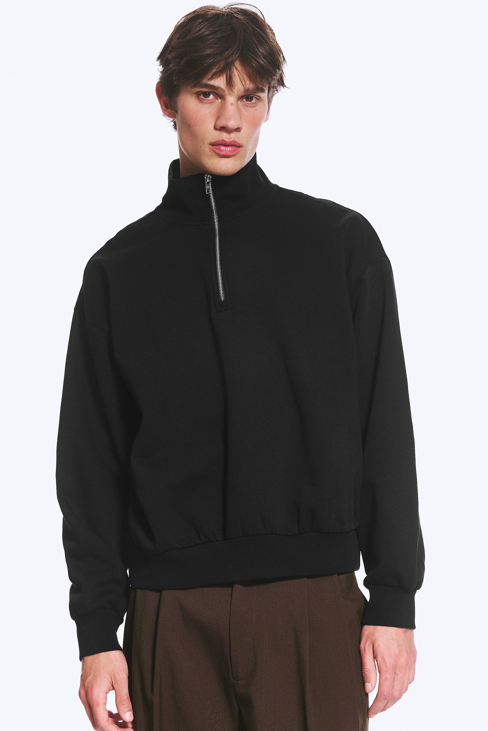Loose Half Zip Sweatshirt - Fekete/Sötét tengerészkék/Szürke