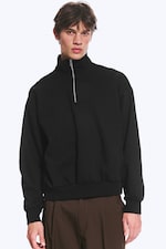 Black - Loose Fit Half-Zip Fleece Sweatshirt - 0
