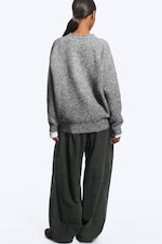 Grey Melange - Loose Knitted Crew-Neck Sweater - 2