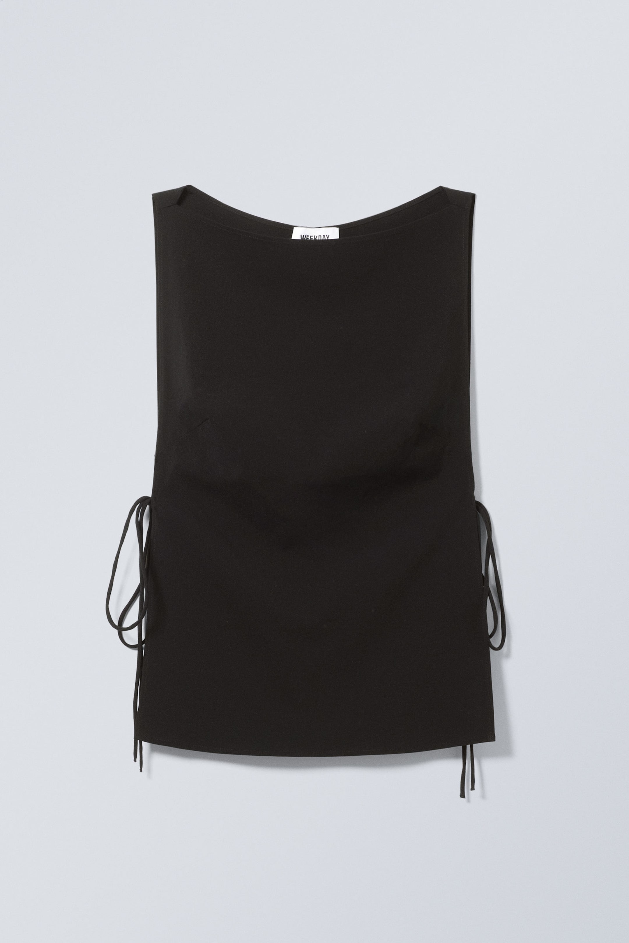 Black - Sleeveless Boat-Neck Tie Top - 4