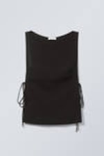 Black - Sleeveless Boat-Neck Tie Top - 4