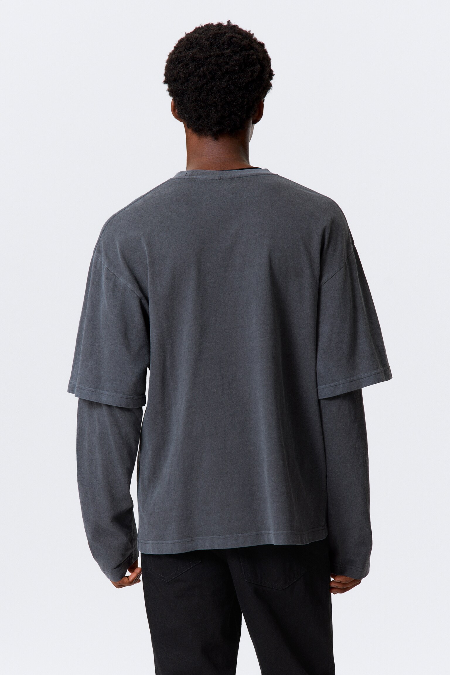 Doppellagiges Baumwoll-T-Shirt - Washed Dark Blue/Schwarz & Weiß - 3