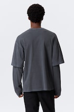 Gewaschenes Dunkelblau - Doppellagiges Baumwoll-T-Shirt - 5