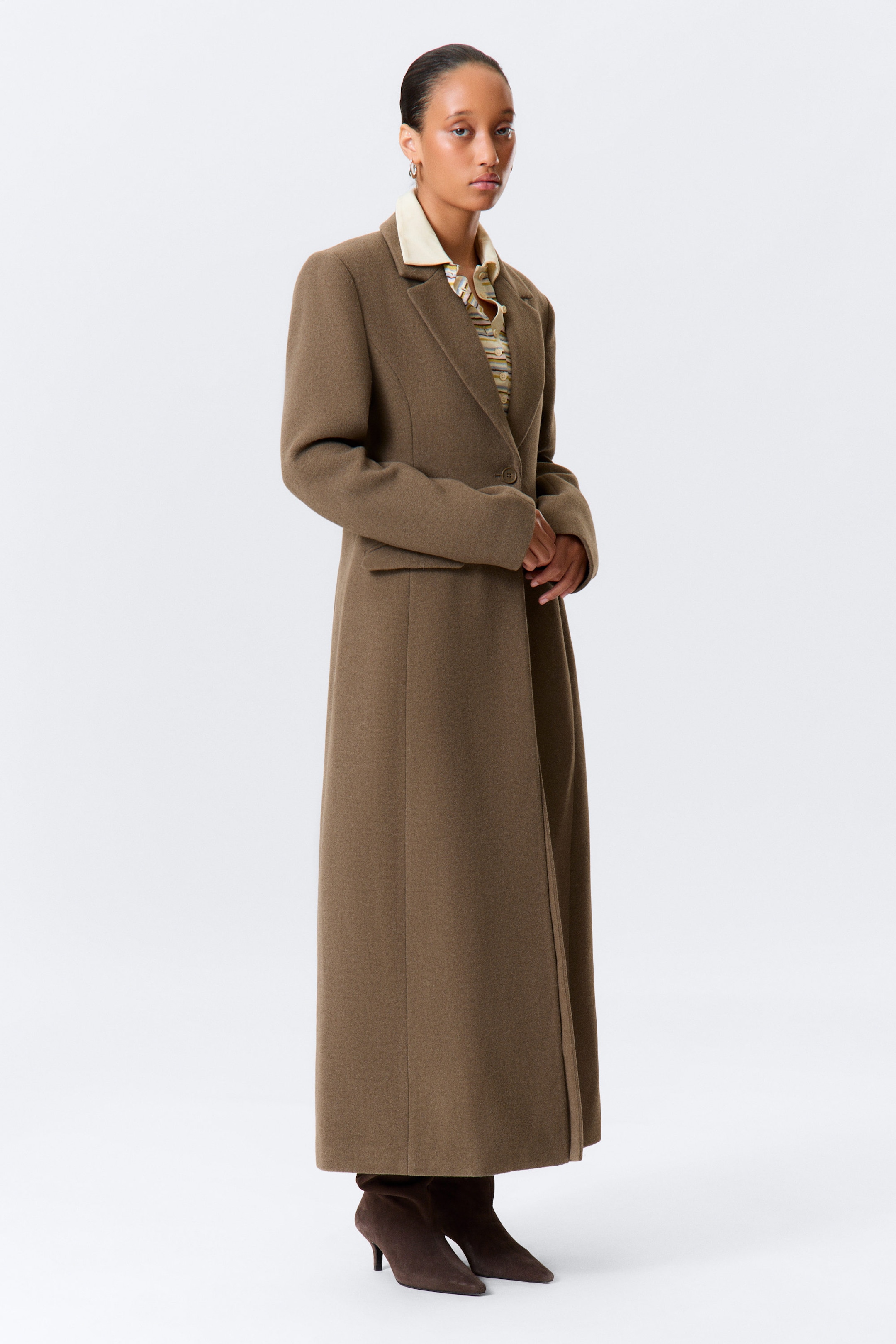 Medium Brown - Long Fitted Single-Breasted Suiting Coat - 3