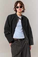 Black - Oversized Washed Canvas Jacket - 0