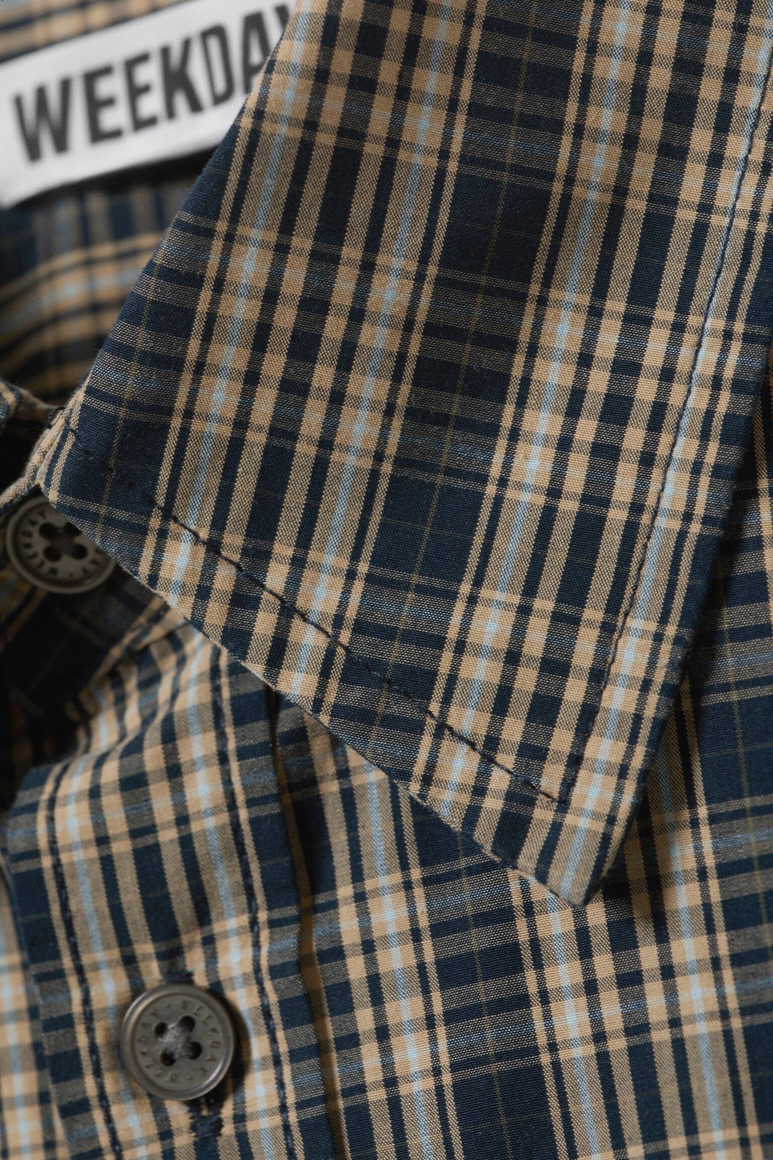 Chemise coton manches courtes coupe décontractée - Beige - Bleu marine à carreaux/Rayures bleu et blanc/Marron à carreaux - 4