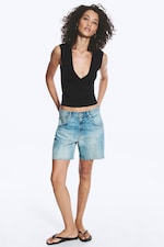 Black - Fitted V-Neck Sleeveless Top - 1