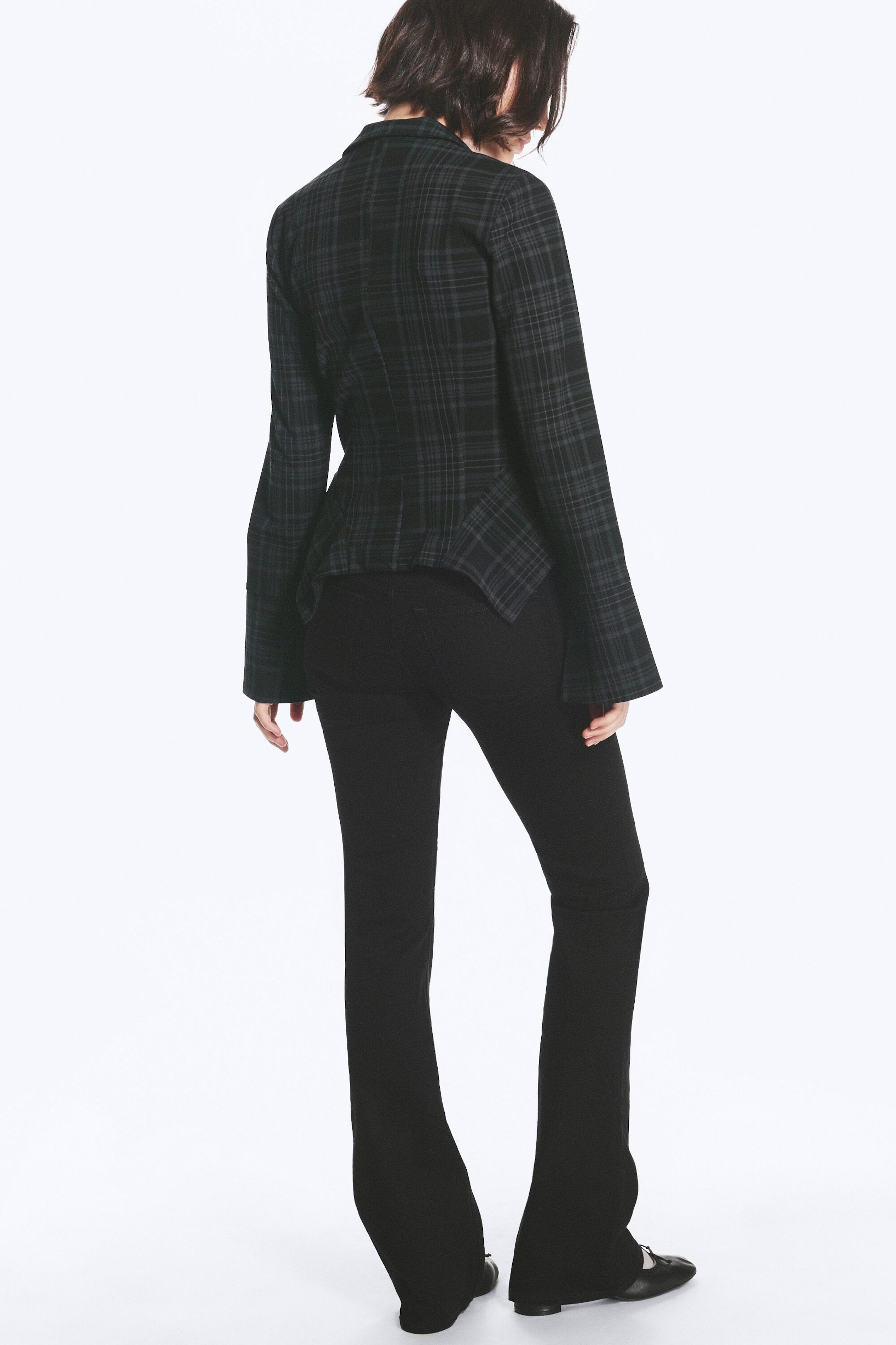 Checked Black - A-line shirt with long cuffs - 6