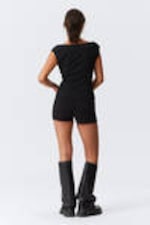 Black Pinstripe - Sleeveless Wide Neck Top - 3