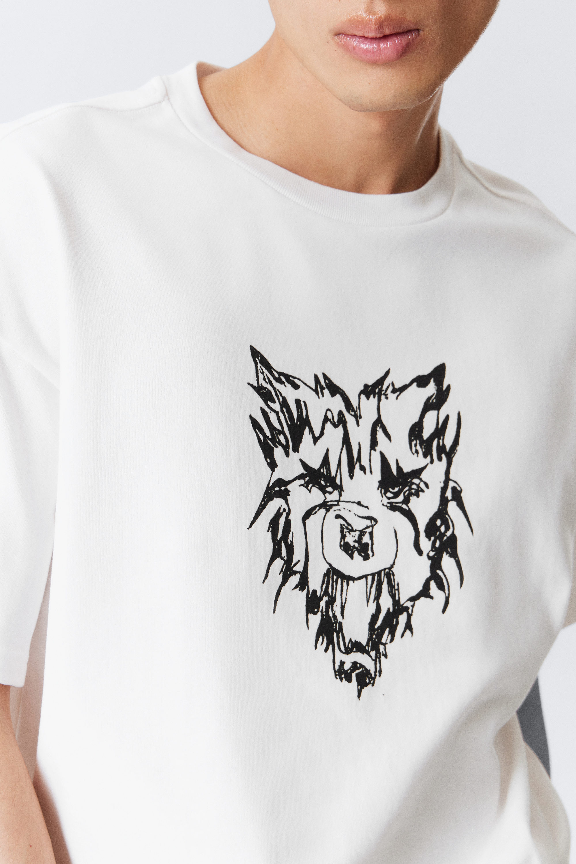 Weiß - Tiger-Wolf - Bedrucktes kastiges T-Shirt - 2